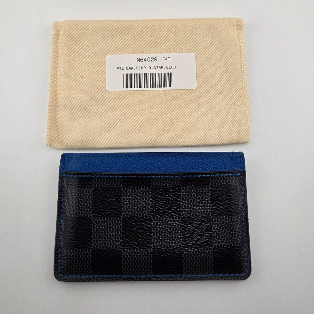 Louis Vuitton Damier Graphite Porte Cartes Simple Card Holder Blue N64029 - Picture 12 of 12